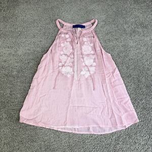 Blue Rain Tank Womens M Pink Embroidered Halter Tunic Rayon Lightweight